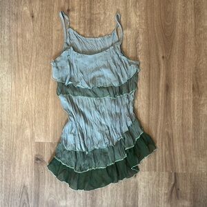 Sage Green Asymmetrical Ruffle Flapper Top